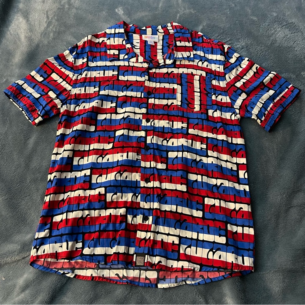 Lularoe Red White Blue Logo All Over Print T Shirt Women's Size 10